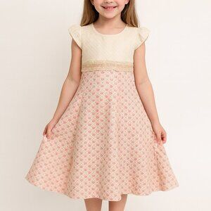 Lilax Girls Ivory & Pink Floral Party Dress | Size 7 (122 cm) | Special Occasion